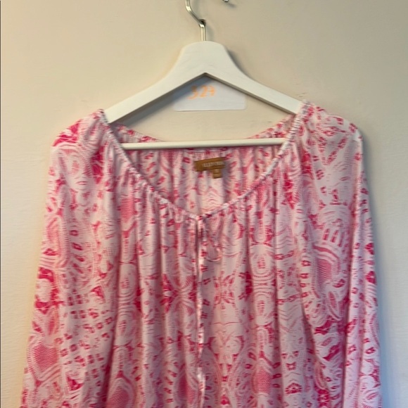 Ellen Tracy Pink and White Peplum Long Sleeve Blouse - Picture 13 of 14